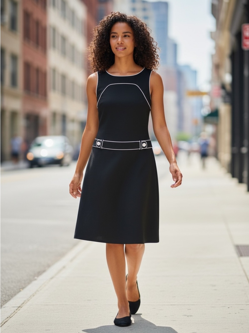Giorgio Fiorelli Black Sleeveless Midi Dress with White Piping